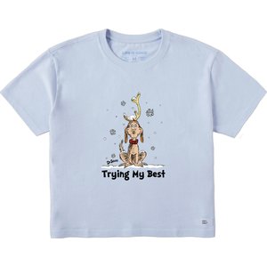 LIFE IS GOOD Women's Trying My Best Max Short Sleeve Crusher Boxy Tee, Glacier Blue, Small