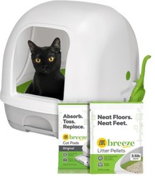 Tidy Cats Hooded Litter Box System, Breeze Hooded System Starter Kit Litter Box, Litter Pellets & Pads