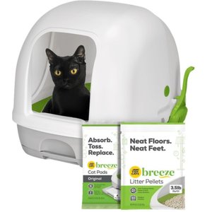 Tidy Cats Hooded Litter Box System, Breeze Hooded System Starter Kit Litter Box, Litter Pellets & Pads