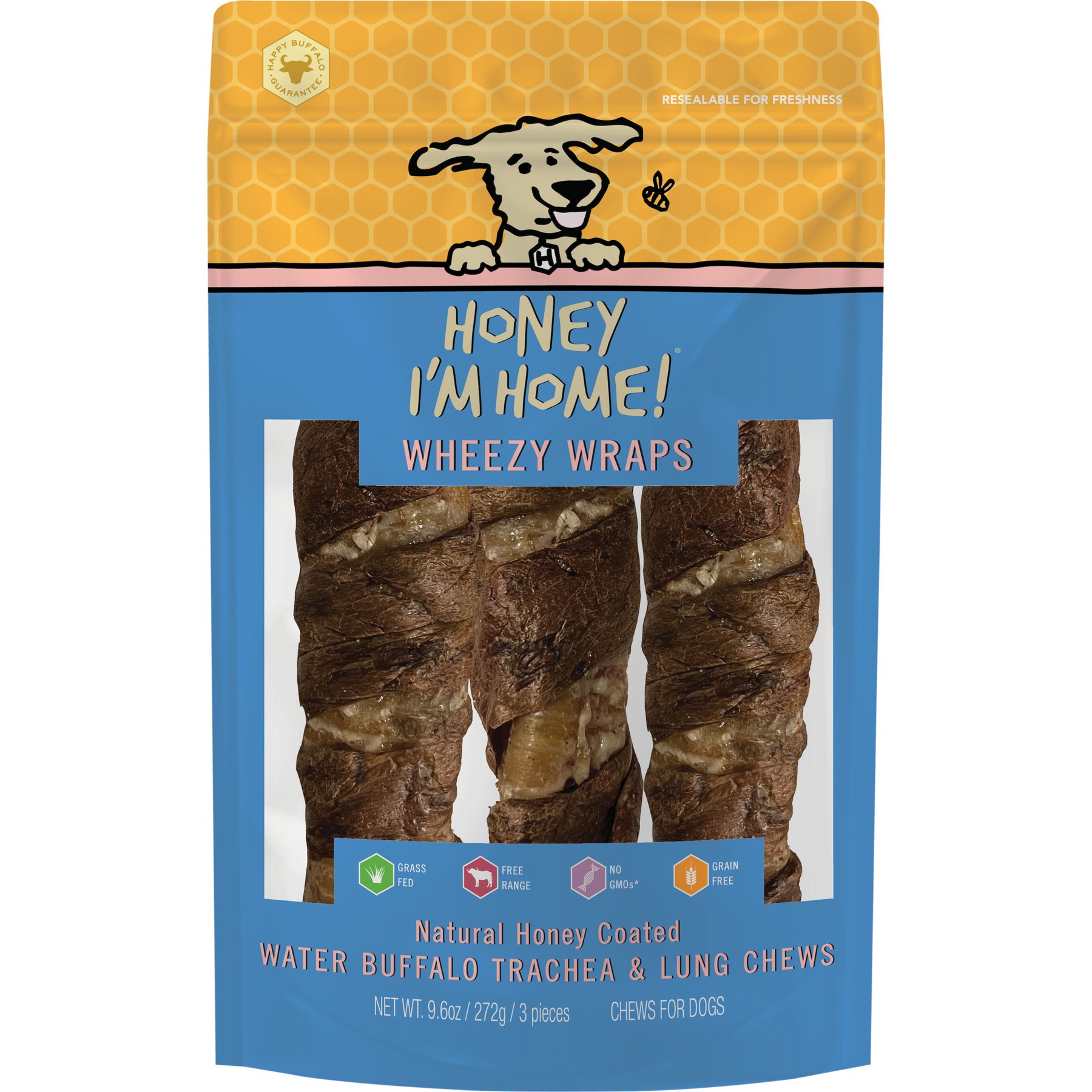 Honey I'm Home 10" Honey Coated Buffalo Wheezy Wraps Dog Chews, 9.6-oz bag