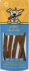 Honey I'm Home! 12-in Bully Sticks Natural Honey Coated Buffalo Chews Grain-Free Dog Treats, 5 count