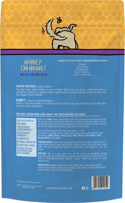 Show full view: Honey I'm Home! Mega Muncher Variety Pack Natural Honey Coated Buffalo Chews Grain-Free Dog Treats, 5 count slide 3 of 5