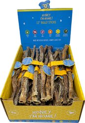 Honey I'm Home! 12-in Bully Sticks Natural Honey Coated Buffalo Chews Grain-Free Dog Treats, 50 count