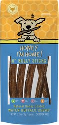 Honey I'm Home! 6-in Bully Sticks Natural Honey Coated Buffalo Chews Grain-Free Dog Treats, 5 count
