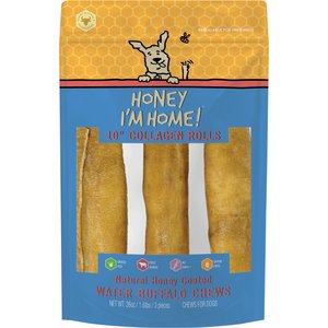 Honey I'm Home 10" Honey Coated Buffalo Collagen Rolls Dog Chews, 26-oz bag