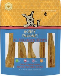 Honey I'm Home 6" Honey Coated Buffalo Collagen Strips Dog Chews, 2.4-oz bag