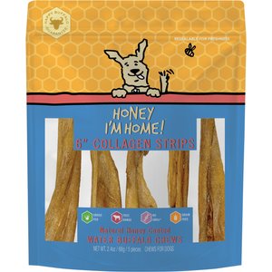 Honey I'm Home 6" Honey Coated Buffalo Collagen Strips Dog Chews, 2.4-oz bag