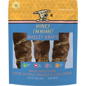 Honey I'm Home 6" Honey Coated Buffalo Wheezy Wraps Dog Chews, 8-oz bag