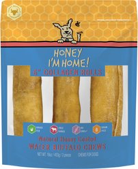Honey I'm Home 6" Honey Coated Buffalo Collagen Rolls Dog Chews, 16-oz bag