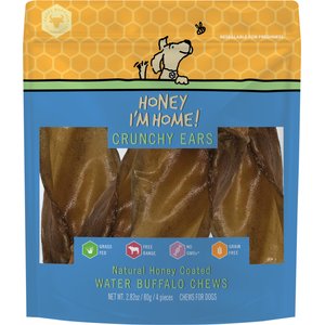 Honey I'm Home! Crunchy Ears Natural Honey Coated Buffalo Chews Dog Treats, 4 count