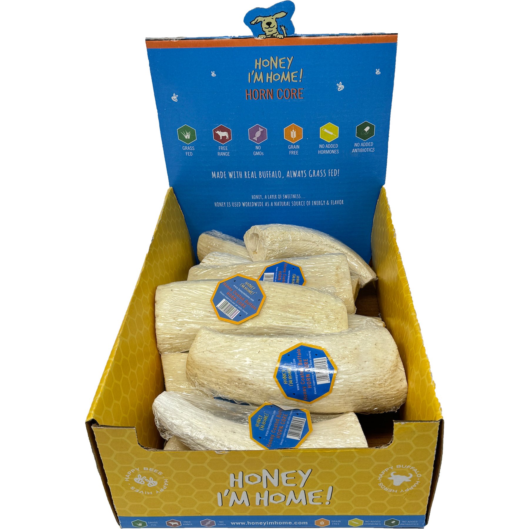 Honey I'm Home! Horn Core Natural Honey Coated Buffalo Chews Grain-Free Dog Treats, 15 count