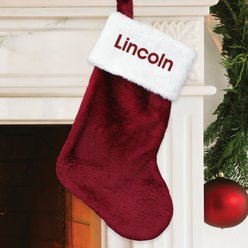 PGS Christmas Paw Prints with Name Personalized Plush Pet Stocking, Burgundy, 8 x 19-in slide 2 of 3