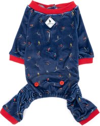 The Worthy Dog Christmas Polyster Ski Pullover Dog Pajamas, Navy, Large