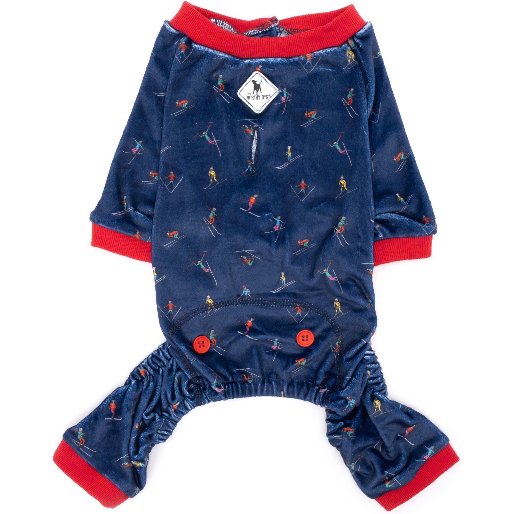 The Worthy Dog Christmas Polyster Ski Pullover Dog Pajamas, Navy, Small