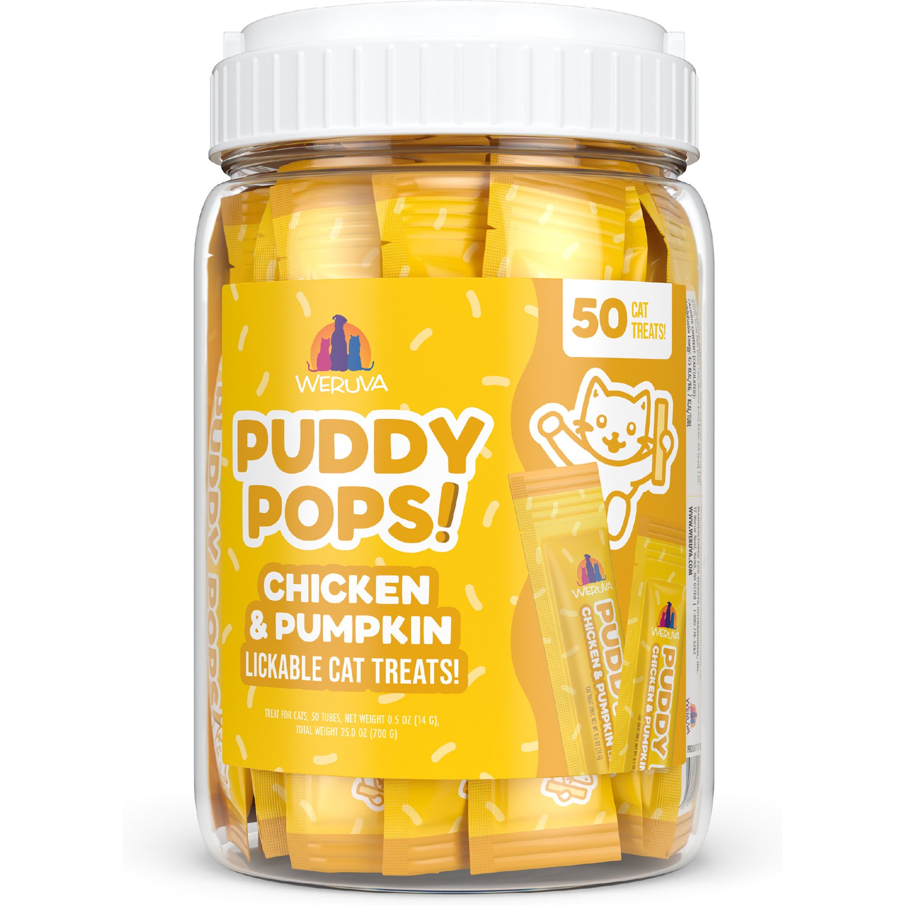 Weruva Puddy Pops Chicken & Pumpkin Grain-Free Lickable Cat Treats, 0.5-oz tube, 50 count