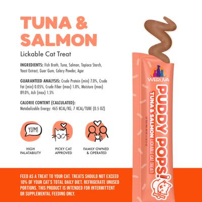 Show full view: Weruva Puddy Pops Tuna & Salmon Grain-Free Lickable Cat Treats, 0.5-oz tube, 50 count slide 5 of 11
