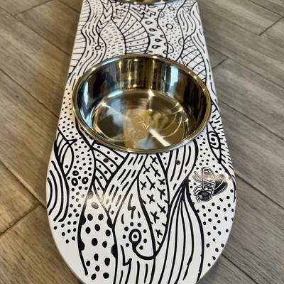 Show full view: Funky Flies Doodlescape SkateBowls Stainless Steel Elevated Dog Bowl, 3-cup slide 9 of 11