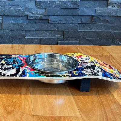 Show full view: Funky Flies Rock Legends SkateBowls Stainless Steel Elevated Cat Bowl, 3-cup slide 5 of 10