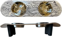 Funky Flies Doodlescape SkateBowls Stainless Steel Elevated Dog Bowl, 3-cup