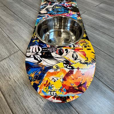 Show full view: Funky Flies Rock Legends SkateBowls Stainless Steel Elevated Cat Bowl, 3-cup slide 6 of 10