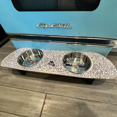 Show full view: Funky Flies Doodles SkateBowls Stainless Steel Elevated Dog Bowl, 3-cup slide 6 of 10