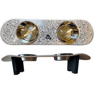 Funky Flies Doodles SkateBowls Stainless Steel Elevated Dog Bowl, 3-cup