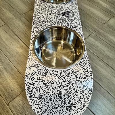 Show full view: Funky Flies Doodles SkateBowls Stainless Steel Elevated Dog Bowl, 3-cup slide 8 of 10