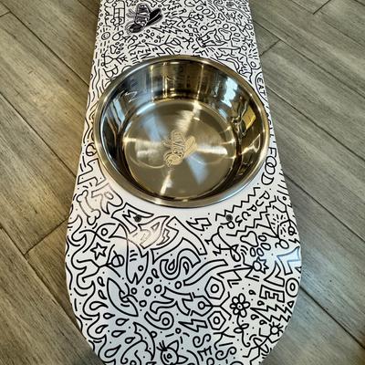 Show full view: Funky Flies Doodles SkateBowls Stainless Steel Elevated Dog Bowl, 3-cup slide 7 of 10