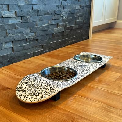 Show full view: Funky Flies Doodles SkateBowls Stainless Steel Elevated Cat Bowl, 3-cup slide 2 of 10