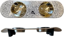 Funky Flies Doodles SkateBowls Stainless Steel Elevated Cat Bowl, 3-cup