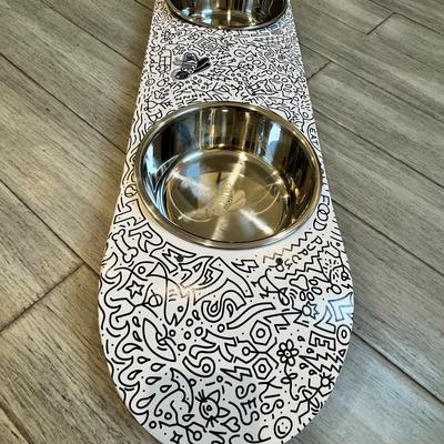 Show full view: Funky Flies Doodles SkateBowls Stainless Steel Elevated Cat Bowl, 3-cup slide 8 of 10