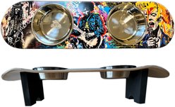 Funky Flies Rock Legends SkateBowls Stainless Steel Elevated Dog Bowl, 3-cup