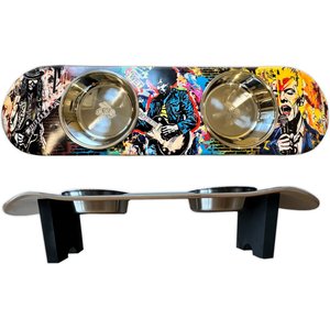 Funky Flies Rock Legends SkateBowls Stainless Steel Elevated Dog Bowl, 3-cup