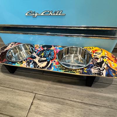 Show full view: Funky Flies Rock Legends SkateBowls Stainless Steel Elevated Dog Bowl, 3-cup slide 8 of 11