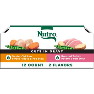 Nutro Grain-Free Tender Chicken Stew & Roasted Turkey Stew Cuts in Gravy Variety Pack Wet Dog Food Trays, 3.5-oz can, case of 12