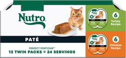 Nutro Perfect Portions Turkey & Chicken Variety Pack Grain-Free Soft Pate Wet Cat Food, 2.65-oz, case of 12 twin-packs