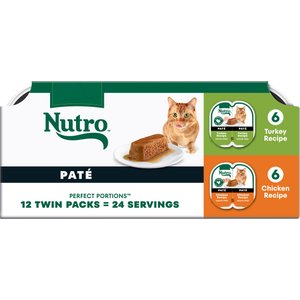 Nutro Perfect Portions Turkey & Chicken Variety Pack Grain-Free Soft Pate Wet Cat Food, 2.65-oz, case of 12 twin-packs