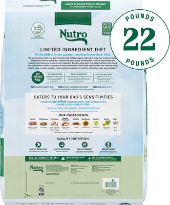 Show full view: Nutro Limited Ingredient Diet Adult Large Breed Sensitive Support with Real Lamb & Sweet Potato Grain-Free Dry Dog Food, 22-lb bag slide 3 of 11