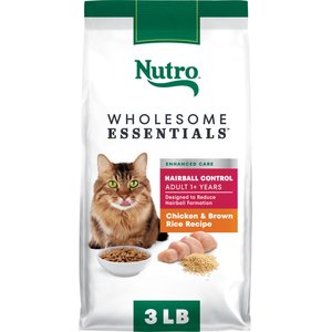 Nutro Wholesome Essentials Chicken & Brown Rice Recipe Hairball Control Dry Cat Food, 3-lb bag
