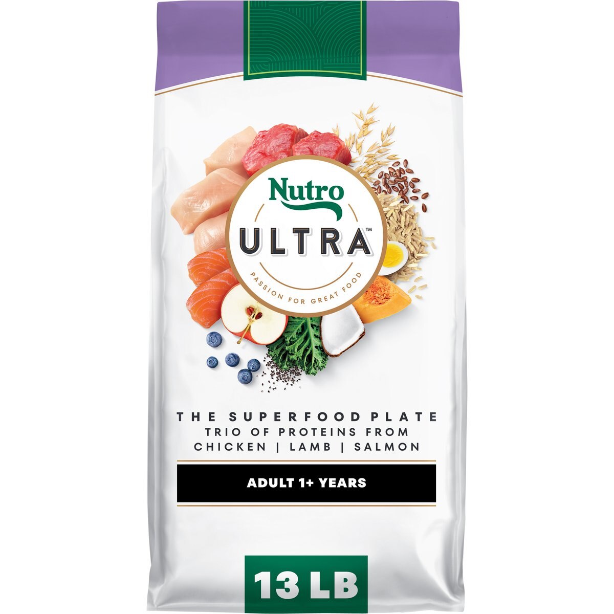 Nutro Ultra Adult High Protein Trio of Proteins Chicken, Lamb & Salmon Dry Dog Food, 13-lb bag