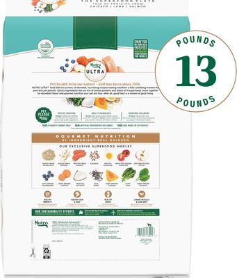 Show full view: Nutro Ultra Senior High Protein Trio of Proteins Chicken, Lamb & Salmon Dry Dog Food, 13-lb bag slide 3 of 11
