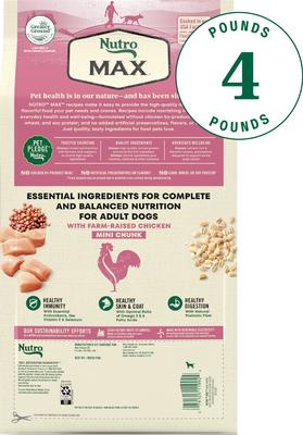 Show full view: Nutro Max Adult Mini Chunks Farm-Raised Chicken Recipe Natural Dry Dog Food, 4-lb bag slide 3 of 11