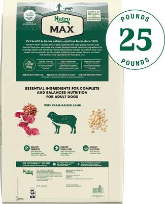 Show full view: Nutro Max Adult Farm-Raised Lamb Recipe Natural Dry Dog Food, 25-lb bag slide 3 of 10