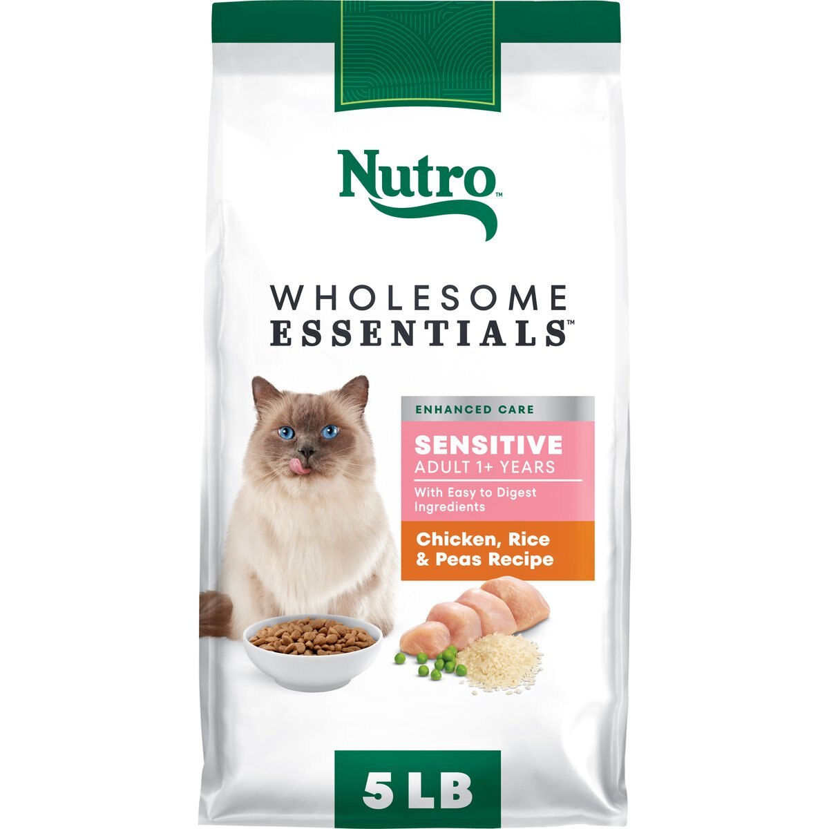 Nutro Wholesome Essentials Chicken, Rice & Peas Recipe Sensitive Dry Cat Food, 5-lb bag