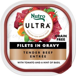 Nutro Ultra Grain-Free Filets in Gravy Tender Beef Entree Adult Wet Dog Food Trays, 3.5-oz, case of 24