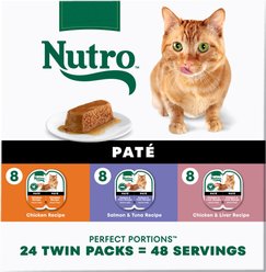 Nutro Perfect Portions Chicken, Salmon & Tuna, Chicken & Liver Variety Pack Grain-Free Soft Pate Wet Cat Food, 2.64-oz, case of 24 twin-packs