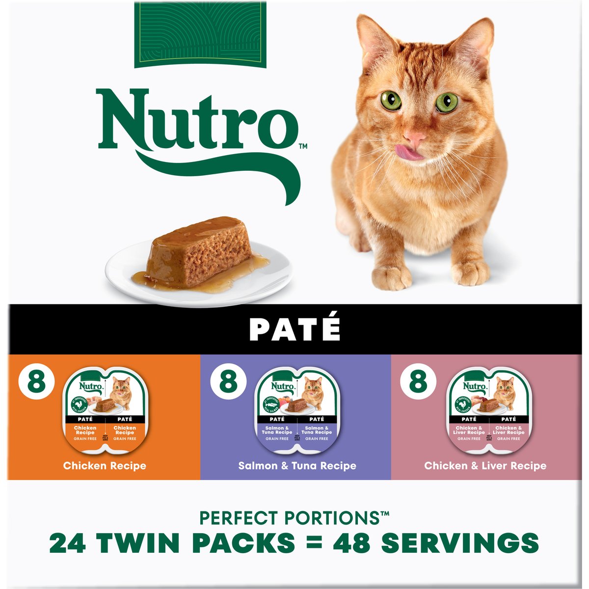 Nutro Perfect Portions Pate Chicken, Salmon & Tuna, Chicken & Liver Cat Food Trays, 2.64-oz, 24 ct