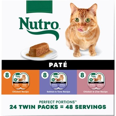 Nutro Nutro Perfect Portions Pate Chicken, Salmon & Tuna, Chicken & Liver Cat Food Trays, 2.64-oz, 24 ct