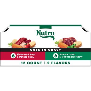 Nutro Grain-Free Simmered Beef Stew & Savory Lamb Stew Cuts in Gravy Variety Pack Adult Wet Dog Food Trays, 3.5-oz, case of 12