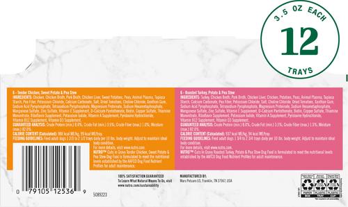 Show full view: Nutro Grain-Free Tender Chicken Stew & Roasted Turkey Stew Cuts in Gravy Variety Pack Wet Dog Food Trays, 3.5-oz can, case of 12 slide 3 of 11